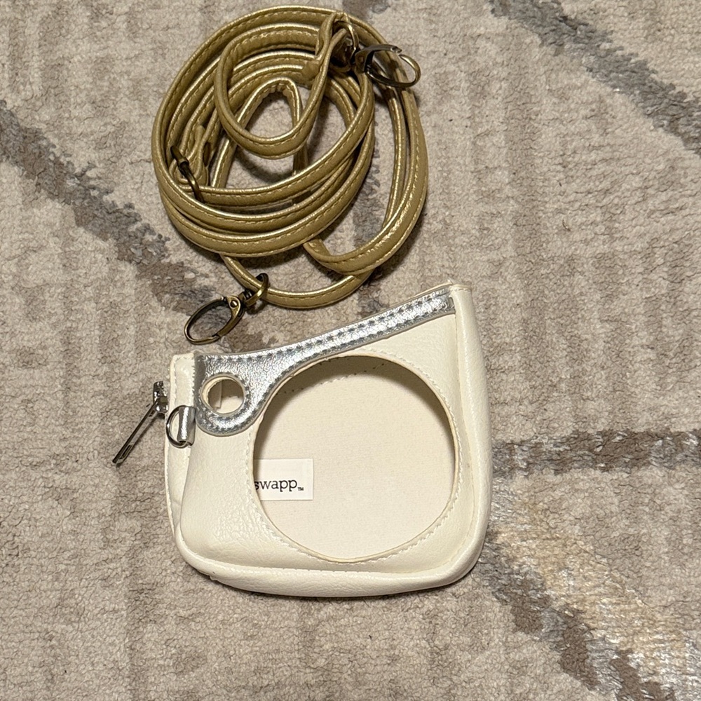 Cream Camera Case with Metallic Silver Trim and Gold Strap